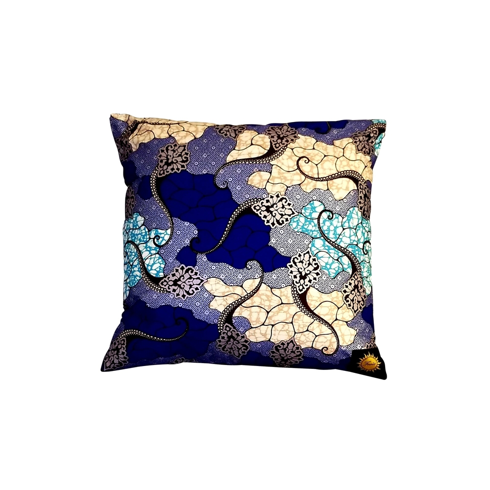 Blue and Cream Patterned Throw Pillow